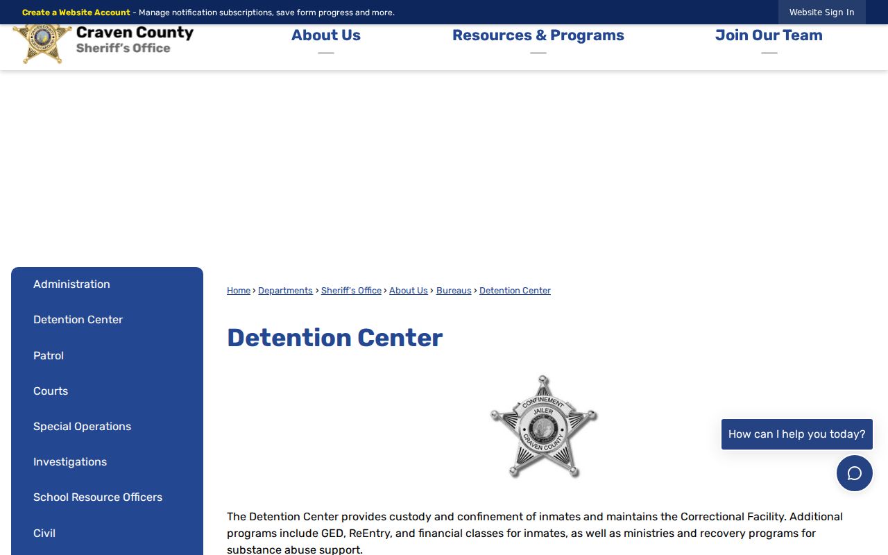Craven County arrest history and detention center information