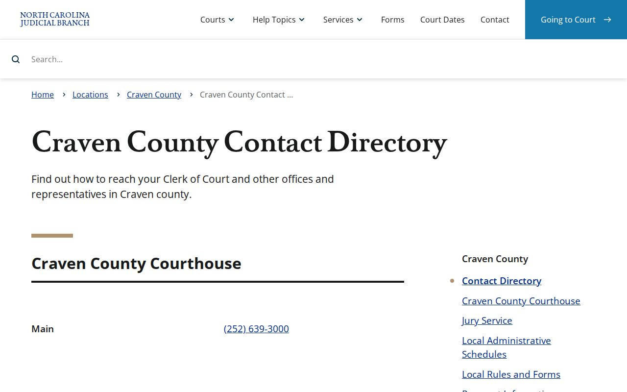 Craven County criminal court contact directory