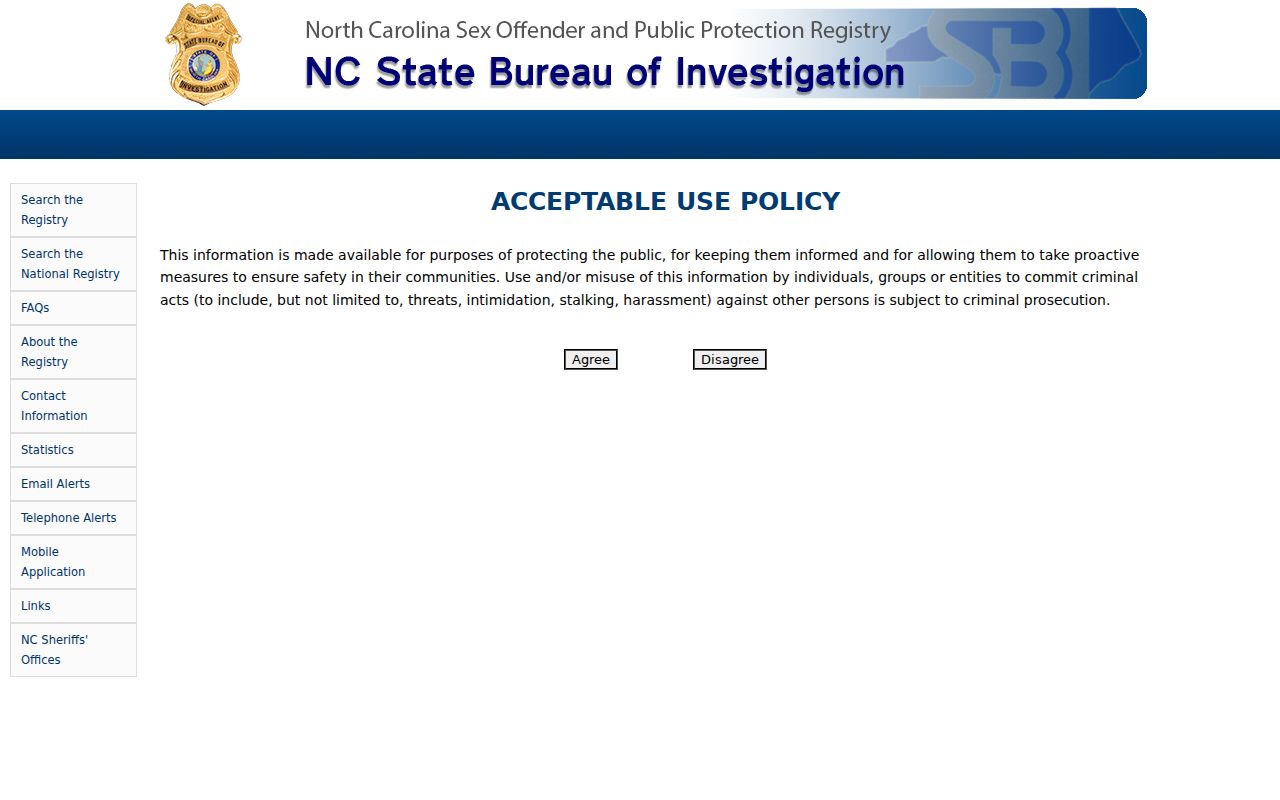 Craven County sex offender check search fields on the North Carolina registry